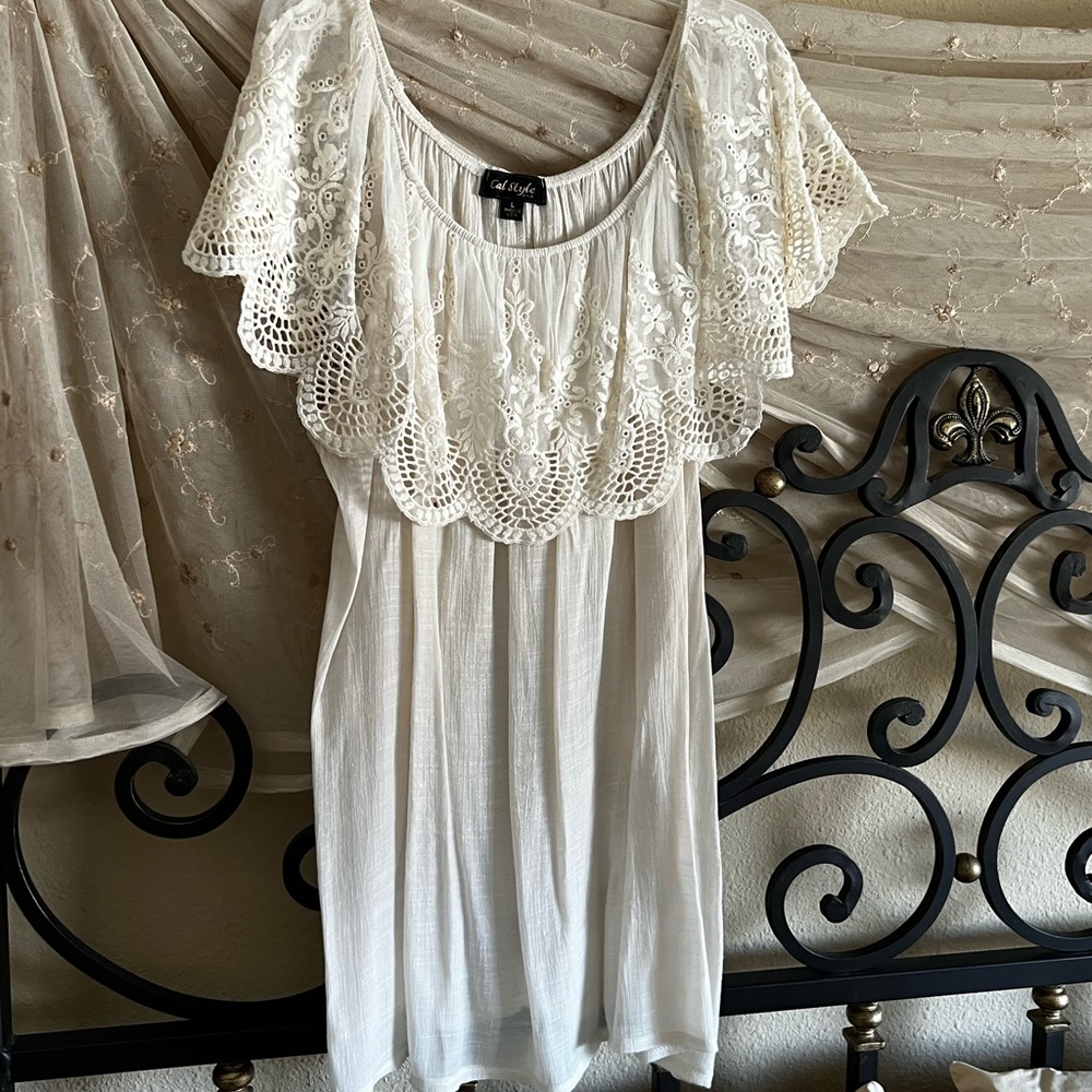 Gently worn size L lace trimmed off the shoulder top